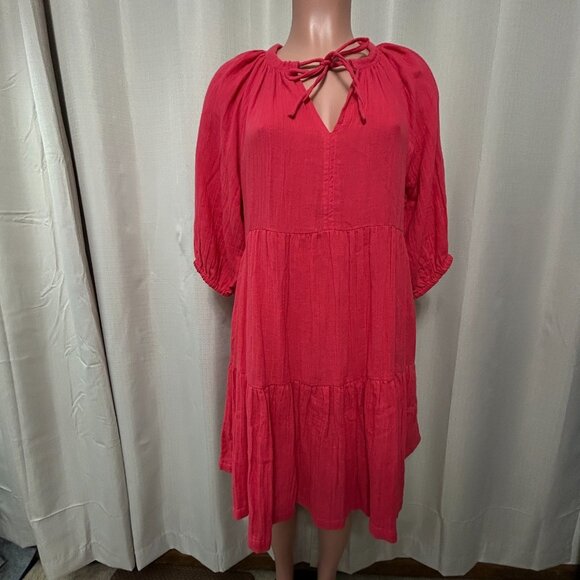Sundry Elbow Sleeve Tiered Mini Dress Women's Size 1 / Small Poppy NWT - Picture 1 of 14